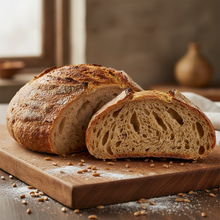 Organic Einkorn Sourdough Loaf
Ancient grain. Modern nourishment.

Our Organic Einkorn Sourdough is crafted from the oldest wheat on earth. Naturally low‑gluten, rich in minerals, and easier to digest than modern grains. Slow‑fermented for deep flavor and optimal nutrient absorption, this loaf delivers a clean, hearty, and satisfying experience with every slice.